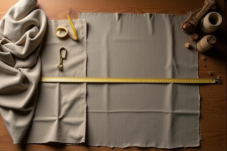 Detailed shot of measuring a high-quality fabric swatch for bespoke curtains
