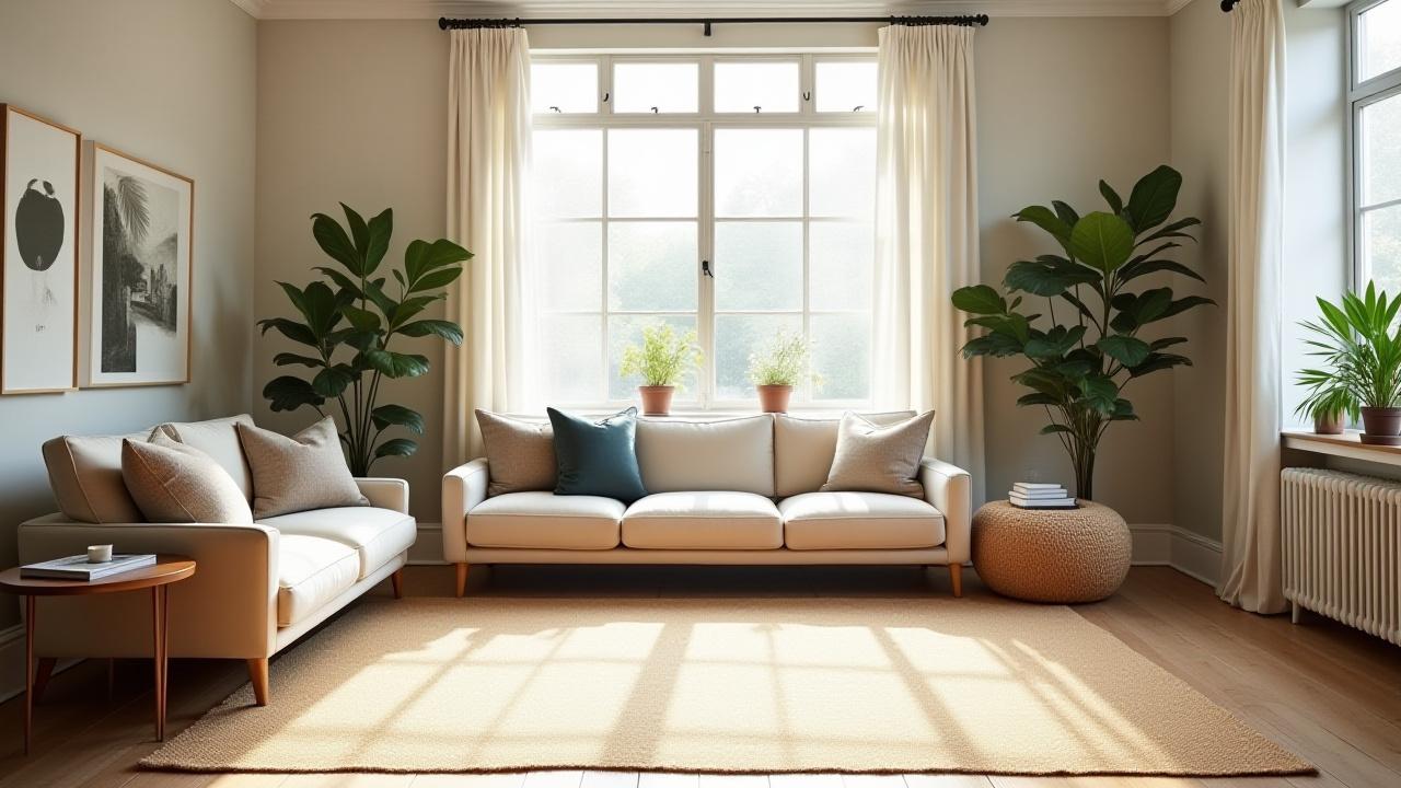 A fully styled London townhouse living room with rugs and cushions
