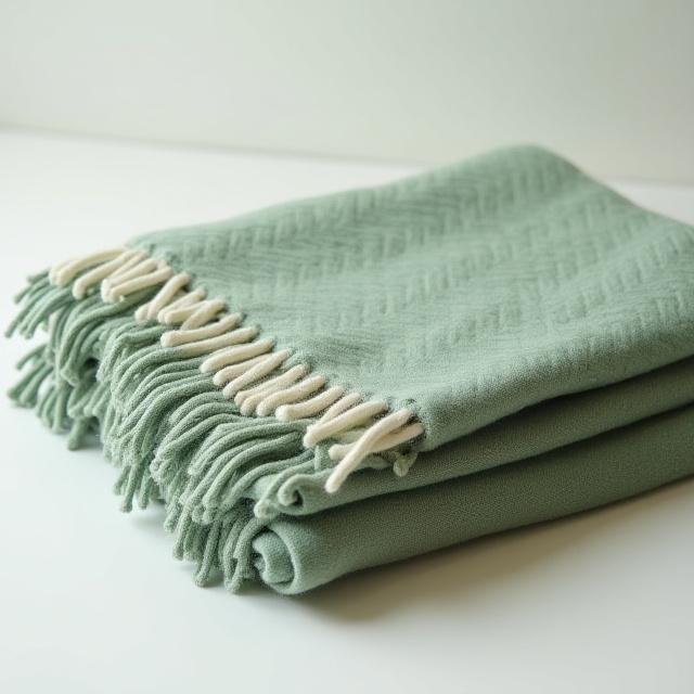 Shetland Wool Herringbone Throw in Sage